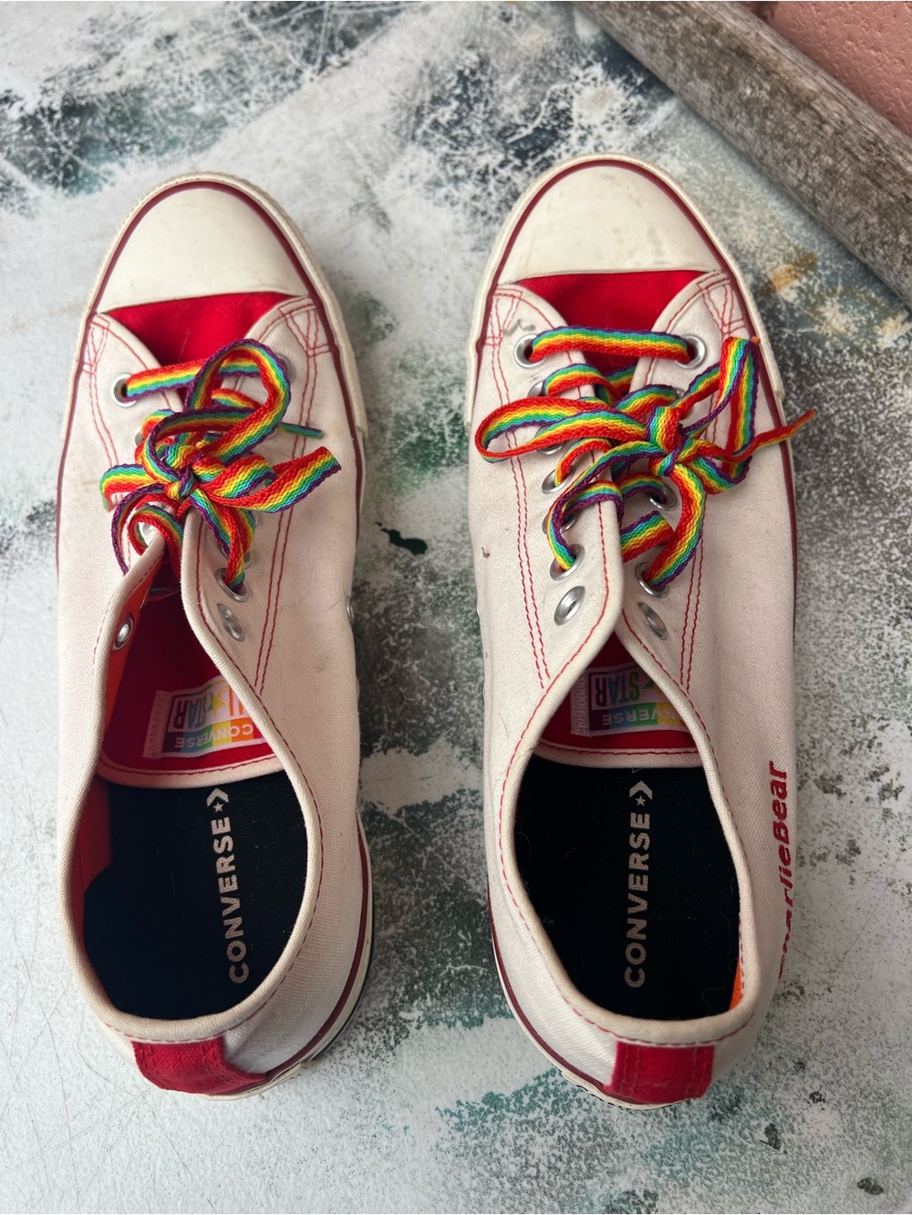 Converse White Low Top Sneakers with Rainbow Laces All Stars Unisex CharlieBear